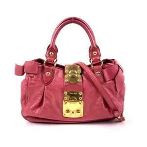 Pre-owned miumiu Oil Wax Leather Hand & Shoulder bag Small Fuchsia Bag Oil Wax Leather, Bow Detail, Hand & Shoulder，Sku：SH01
