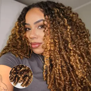 [3 In 1 Half Wig] Burmese Curly Highlight 4/27 Color Wear Go Half Wig With Elastic Drawstring Flip Over Wig Human Hair #TikTokShopBlackFriday
