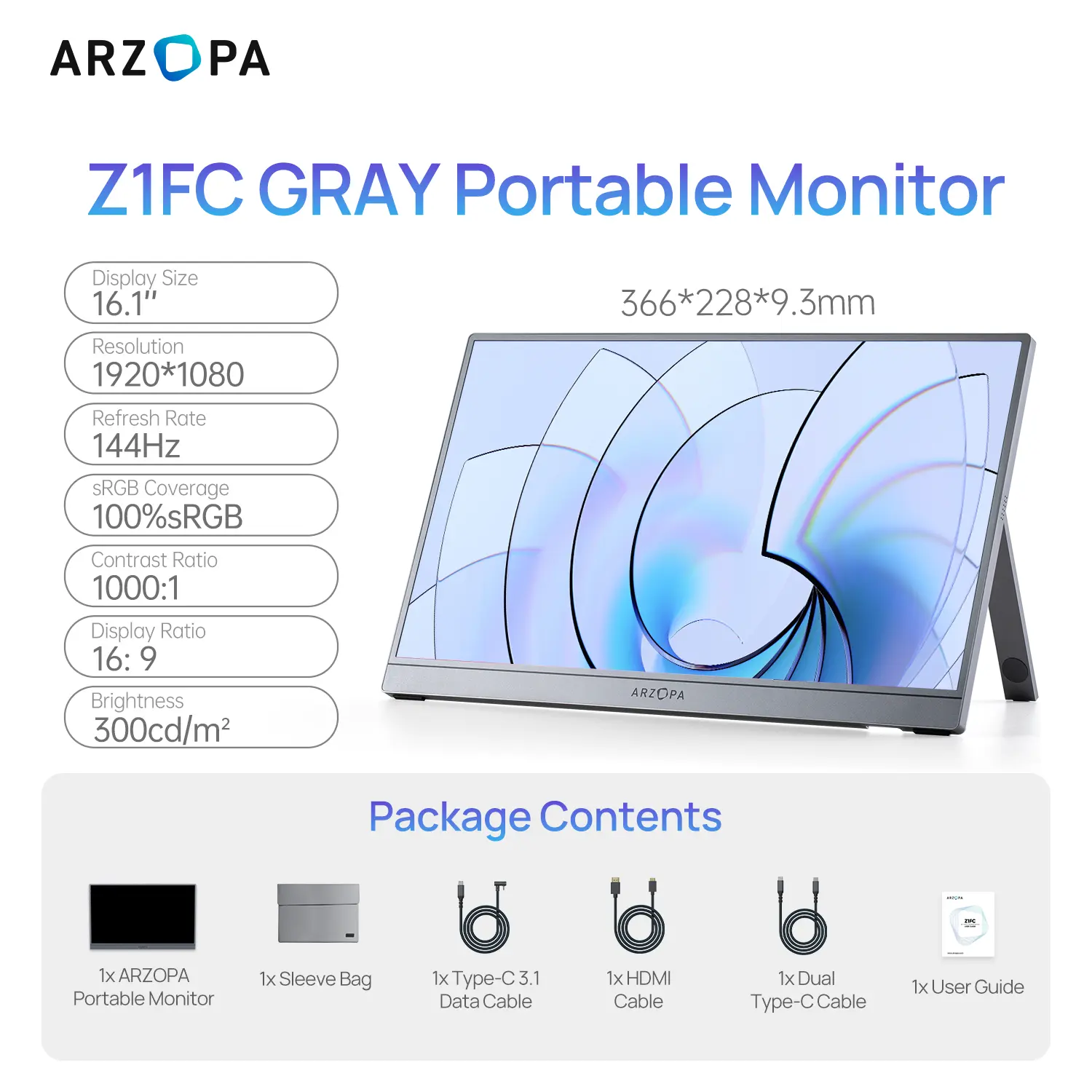 [Grey & Upgraded Cable] 144Hz & Sleeve Bag-Z1FC