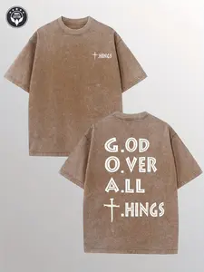 God Over All Things Men'S Washed T-Shirt | Casual Street Style, Gray with Bold Letter Print, Short Sleeve, Lightweight and Breathable for Travel, Sports, and Casual Attire, Everyday Apparel | Relaxed Fit Tee |