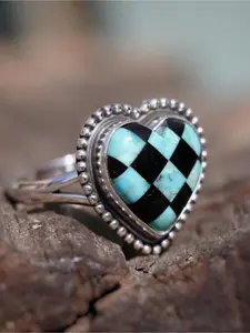 Vintage Bohemian-style Blue and Gold Heart-shaped Ring in A Stone Design, Suitable for Parties, Weddings, Music Festivals, Daily Wear, As Well As Gifts for Partners on Valentine's Day, Mother's Day, Etc., Boho Style Rings