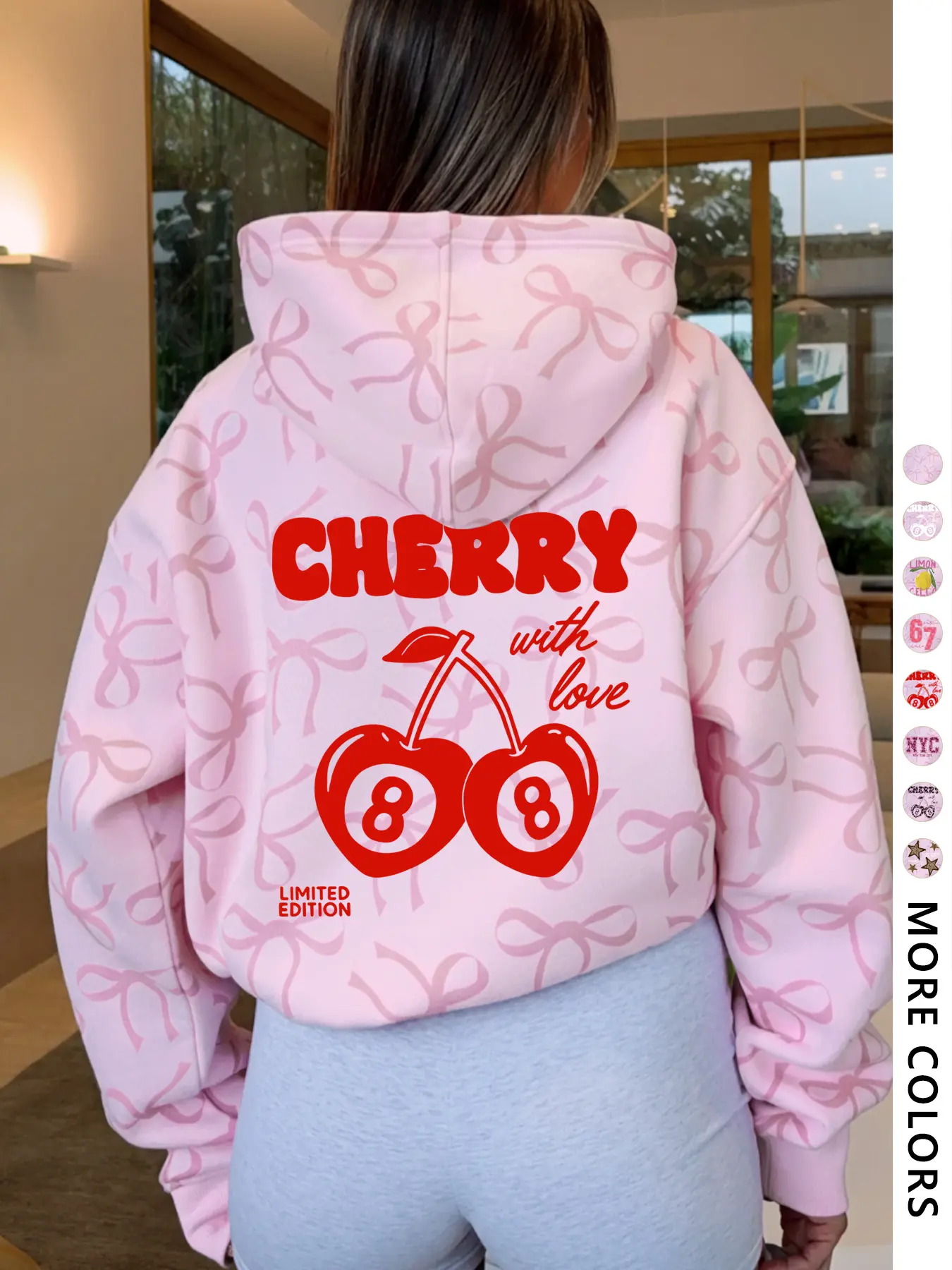 Women's Bow Hoodie Sweatshirt, Graphic Fitted Sleeve, Fashion Casual Youth Style, Comfortable All Seasons Wear, Perfect for Fall Winter