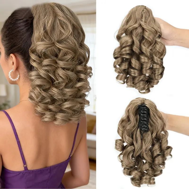 16Inch Curly Wavy Claw Clip Ponytail Hair Extensions ,Heat-Resistant Synthetic Hair, for Women Ponytail Hairpiece For Daily Use