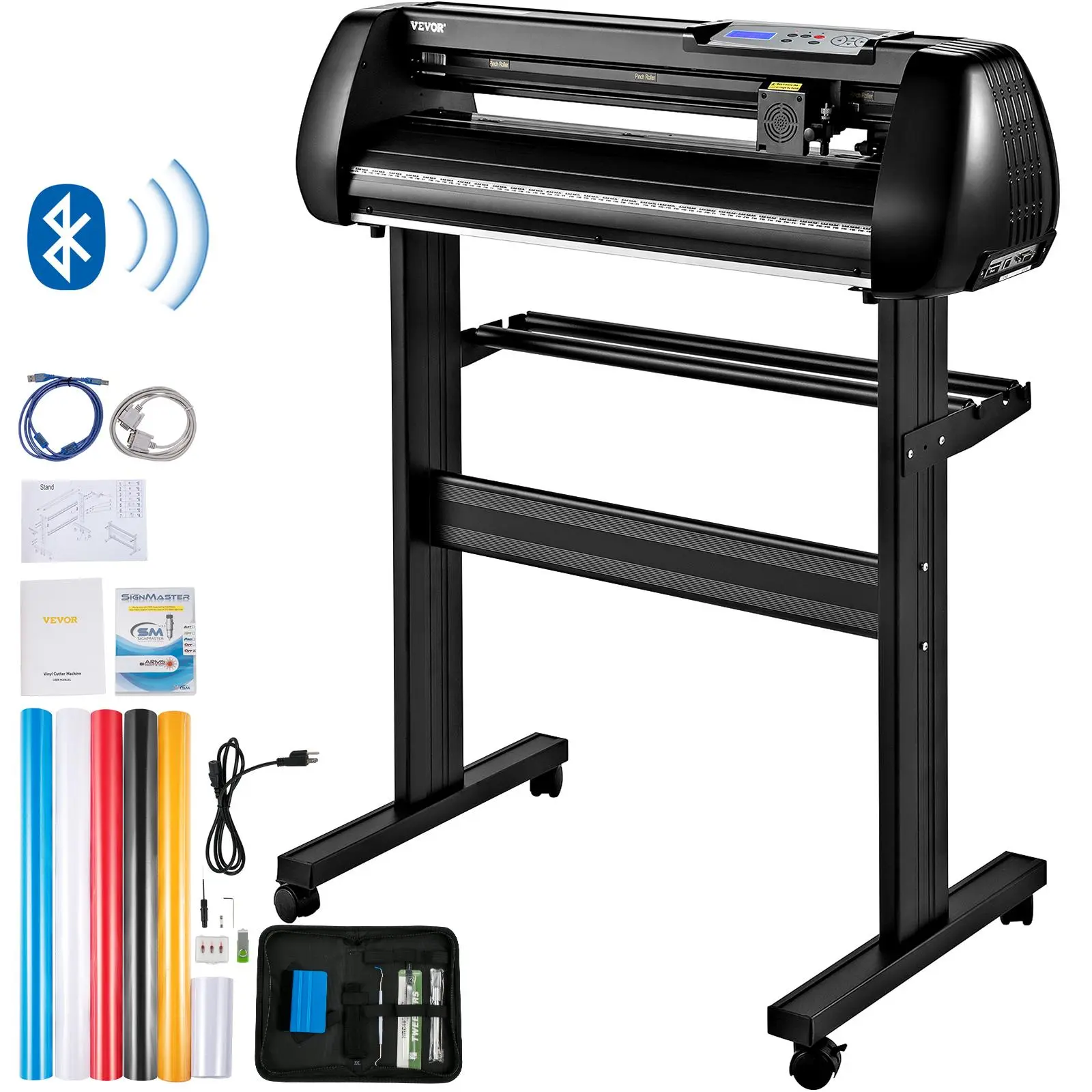 【Summerfinds】VEVOR Vinyl Cutter Machine, 34in Offline Bluetooth Cutting Plotter Machine, 400in/10m Steel Roller Shaft Adjustable Speed Force, SignMaster Software Tool DIY Craft Kit for Sign Making Windows & Mobile