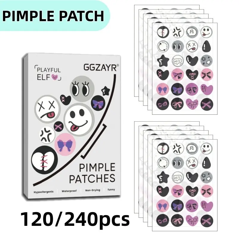 120/240pcs Creative Fun Pattern Acne Patches for Face – Star Pimple Patches, Multiple Cute Designs Available, Cartoon & Star Shape Blemish Cover Stickers, Skin-Friendly Spot Care for Daily Use & Festival Makeup, Acne Spot Treatment