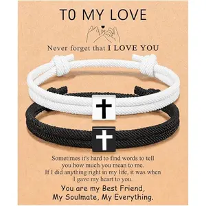 2pcs Adjustable Rope Cross Bracelet Braided Christian Bracelet for Men Women Teen Girls Fashion Jesus Beaclets Christian Baptism Gift Faith Wear Jewelry