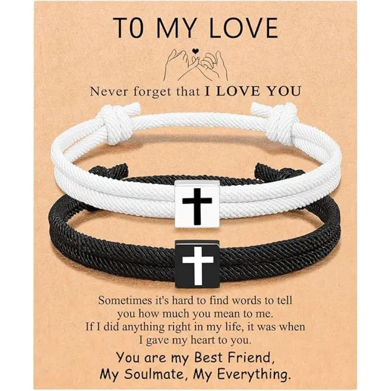 2pcs Adjustable Rope Cross Bracelet Braided Christian Bracelet for Men Women Teen Girls Fashion Jesus Beaclets Christian Baptism Gift Faith Wear Jewelry, Religious, Jesus Design Bracelets & Bangles