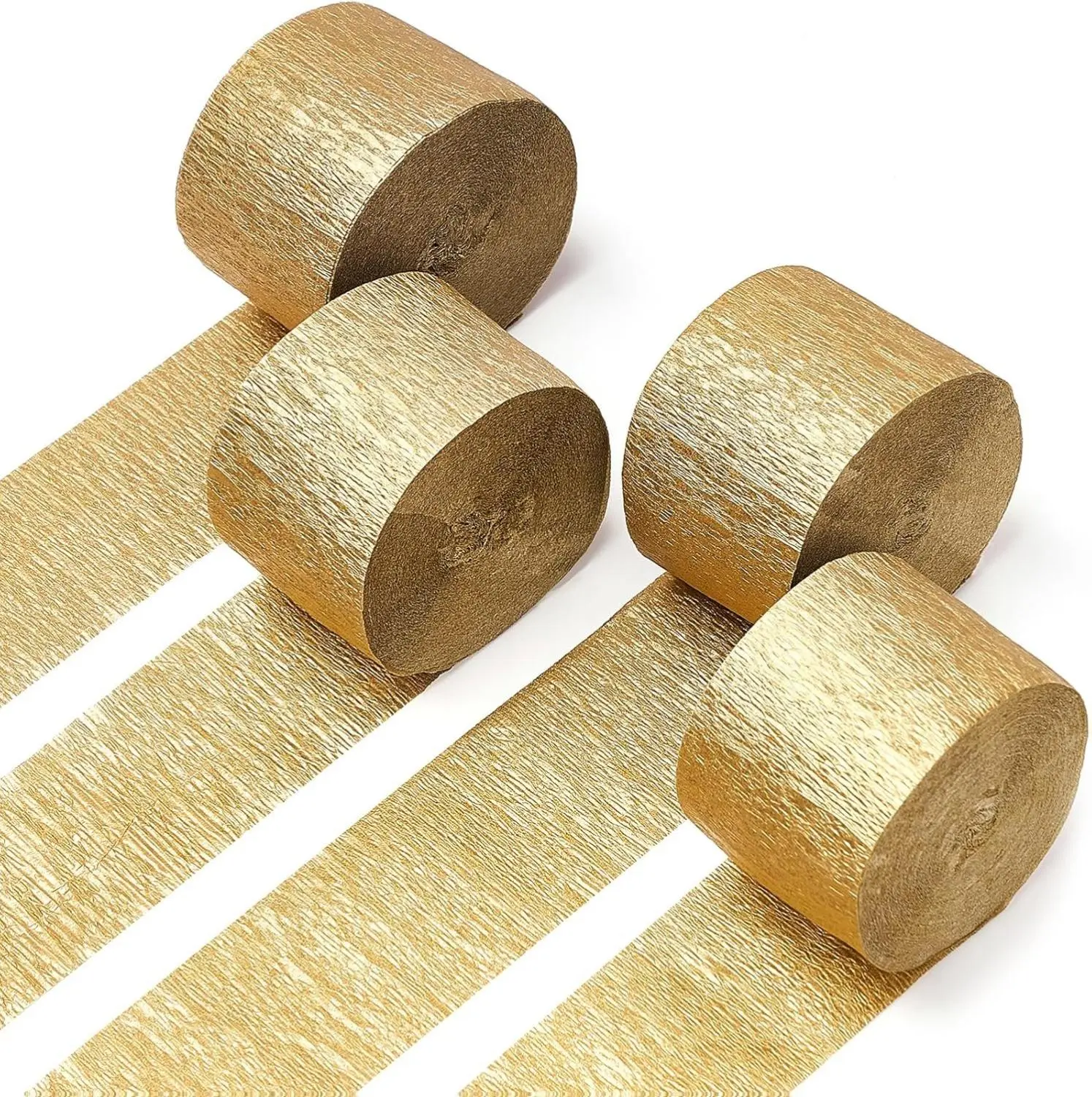 Gold Crepe Paper Streamers (4pcs, 328ft Total) - 1.8 Inches x 82 ft/Roll FSC-Certified Thicker Wood Roll, Office & Gift Wrapping Supplies for Wedding, Birthday Decor on Doors, Windows, Fireplaces