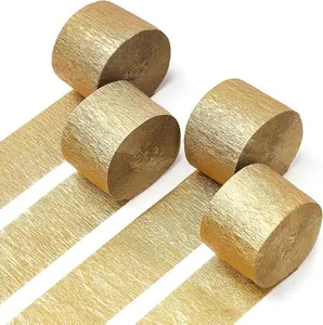 Gold Crepe Paper Streamers 4pcs 328ft Pack of Gold Crepe Paper for Wedding Birthday Baby Shower Engagement Anniversary New Year Eve Graduation Party Decorations(1.8 Inchx82 Ft/Roll)