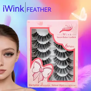 iWink Feather Ultra-light 20mm Wispy Lashes  6 Pairs Lash Kit Ultra-Thin Invisible Band | Natural Fluffy & Seamless Fit