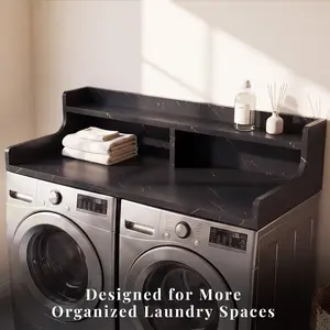 【Summervibes】OMCHOM Washer Dryer Countertop with 3 Splicing Panels, 54" x 27" Wooden Washer and Dryer Countertop with Non-Slip Pads, Water-Resistant Laundry Topper for Laundry Room Organization and Storage, Black