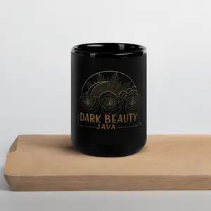 Dark Beauty Java Black Glossy Ceramic Mug 15 oz Reusable Drinkware Dishwasher & Microwave Safe Coffee Cup