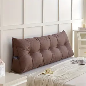 Triangle wedge pillow with large backrest - Headboard cushion, linen fabric, comfortable and breathable, with pockets, suitable for reading on the bed or sofa, providing waist support
