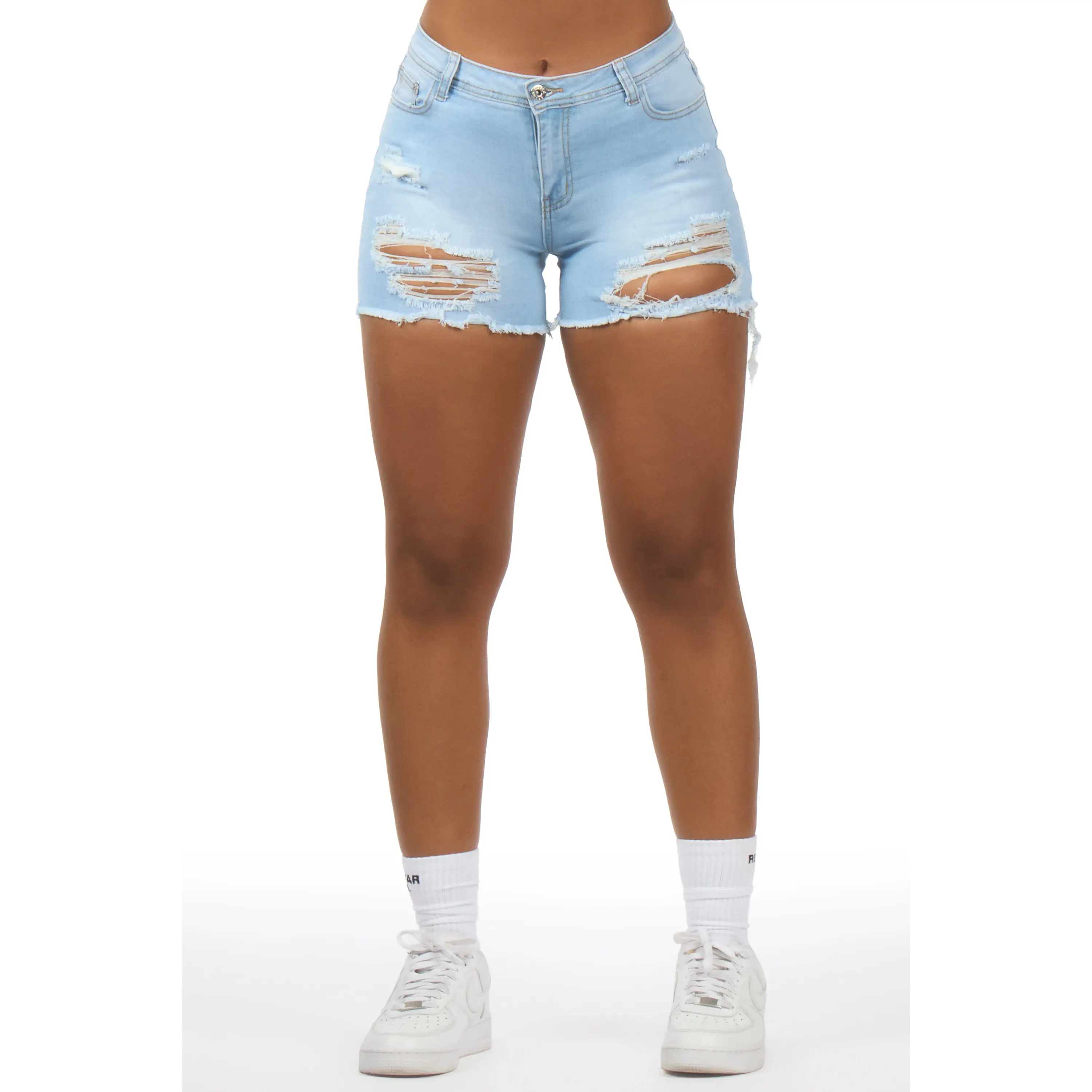 Denee Light Wash Distressed Denim Short