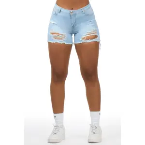 Denee Light Wash Distressed Denim Short