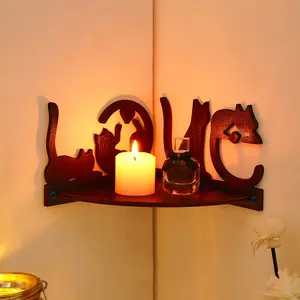 Creative Cat Love Shape Wall Corner Shelf, Handmade Wooden Corner Rack, Indoor Home Decor Storage Organizer, Wall Mounted Organizer, 1pc