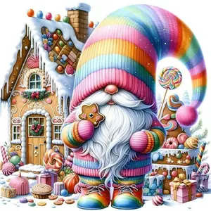 5D DIY Full Diamond Round Drill Painting - Diamond Painting Kit Rainbow Gnome Mosaic Canvas DIY Wall Art, Home Wall Decoration, Suitable for Halloween, Christmas, Birthdays, and Anniversary Gifts