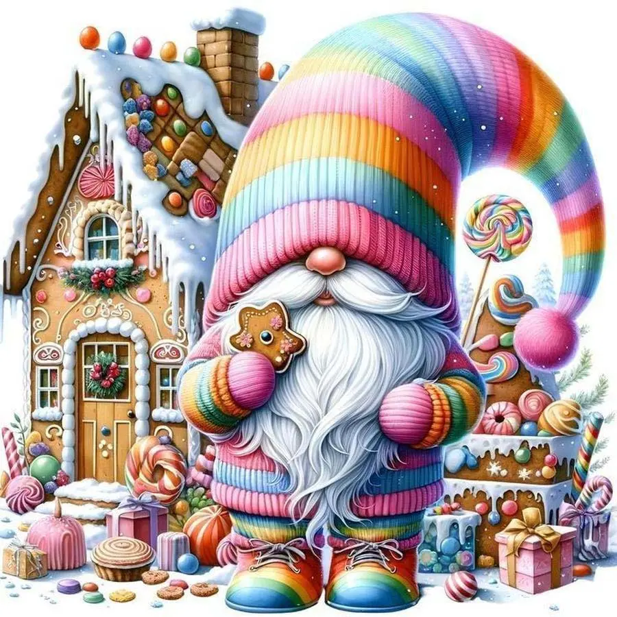 5D DIY Full Diamond Round Drill Painting - Diamond Painting Kit Rainbow Gnome Mosaic Canvas DIY Wall Art, Home Wall Decoration, Suitable for Halloween, Christmas, Birthdays, and Anniversary Gifts, Diamond Pattern Design