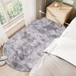 Soft Plush Shag Rug Set - Grey Fluffy Carpet for Bedroom & Living Room, Non-Slip Oval Throw Rug for Kids Room, Hallway Runner - Aesthetic Home Decor for Nursery & Dorm room decor