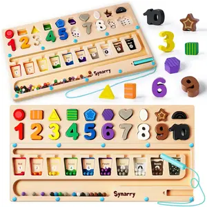 SYNARRY 3 in 1 Montessori Toys for 3+ Year Old, Educational Magnetic Color and Number Maze, Shape &amp; Number Wooden Puzzle Counting Learning Toys for Toddlers 2-4 Years, Preschool Learning Activities