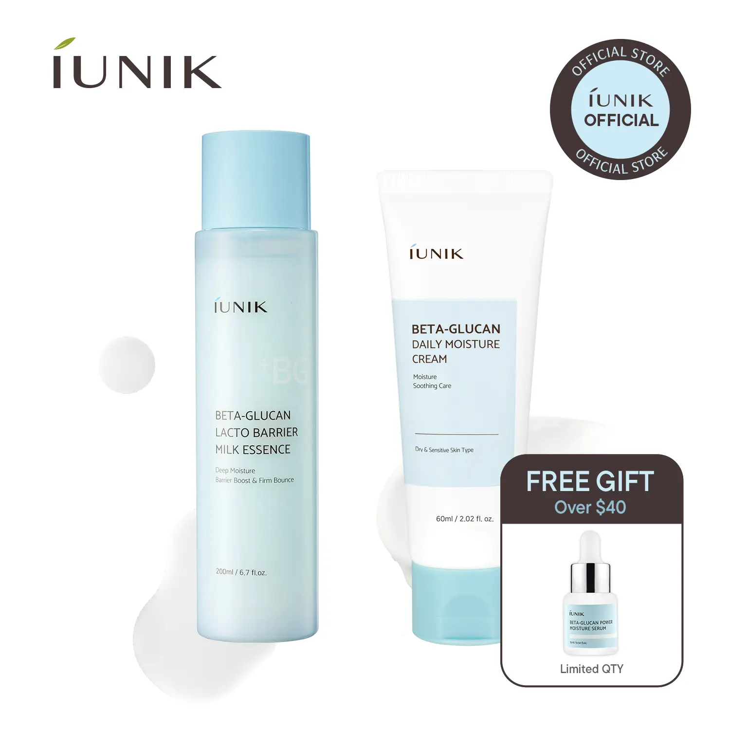 [IUNIK Official]  Beta Glucan Daily Hydration Barrier Duo | Lacto Barrier Milk Essence + Daily Moisture Cream | Peptide Barrier Repair & Elasticity Skincare Set for Barrier-Compromised Skin | Korean Skincare, K-Beauty
