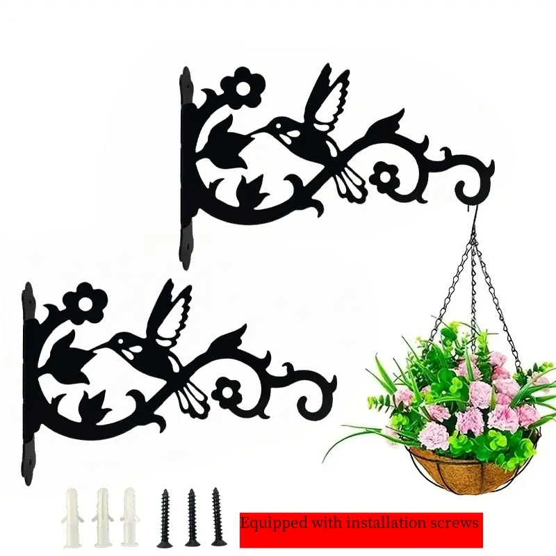 2pc Elegant European Iron Hanging Wall Hooks, Garden Balcony Farmhouse Ornamental Decor, Plant Stand, Basket Lantern Bird Feeder Hangers, Garden Accessories