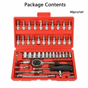 46Pcs Socket Wrench Tool Set, 1/4" Ratchet Combination Kit for Household & Car Repair