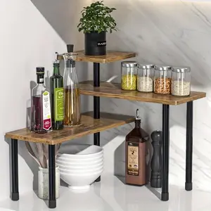 Large 3-Tier Corner Storage Rack, Rustic Wood and Metal, Rotatable, Space-Saving, Ideal for Kitchen, Bathroom, Bedroom