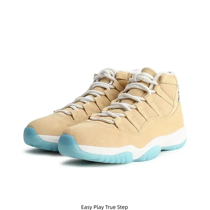 Beige Suede High Top Jordan Casual Sneakers White Midsole Transparent Ice Blue Rubber Outsole Daily Walking Trainers for Men Women Street Fashion
