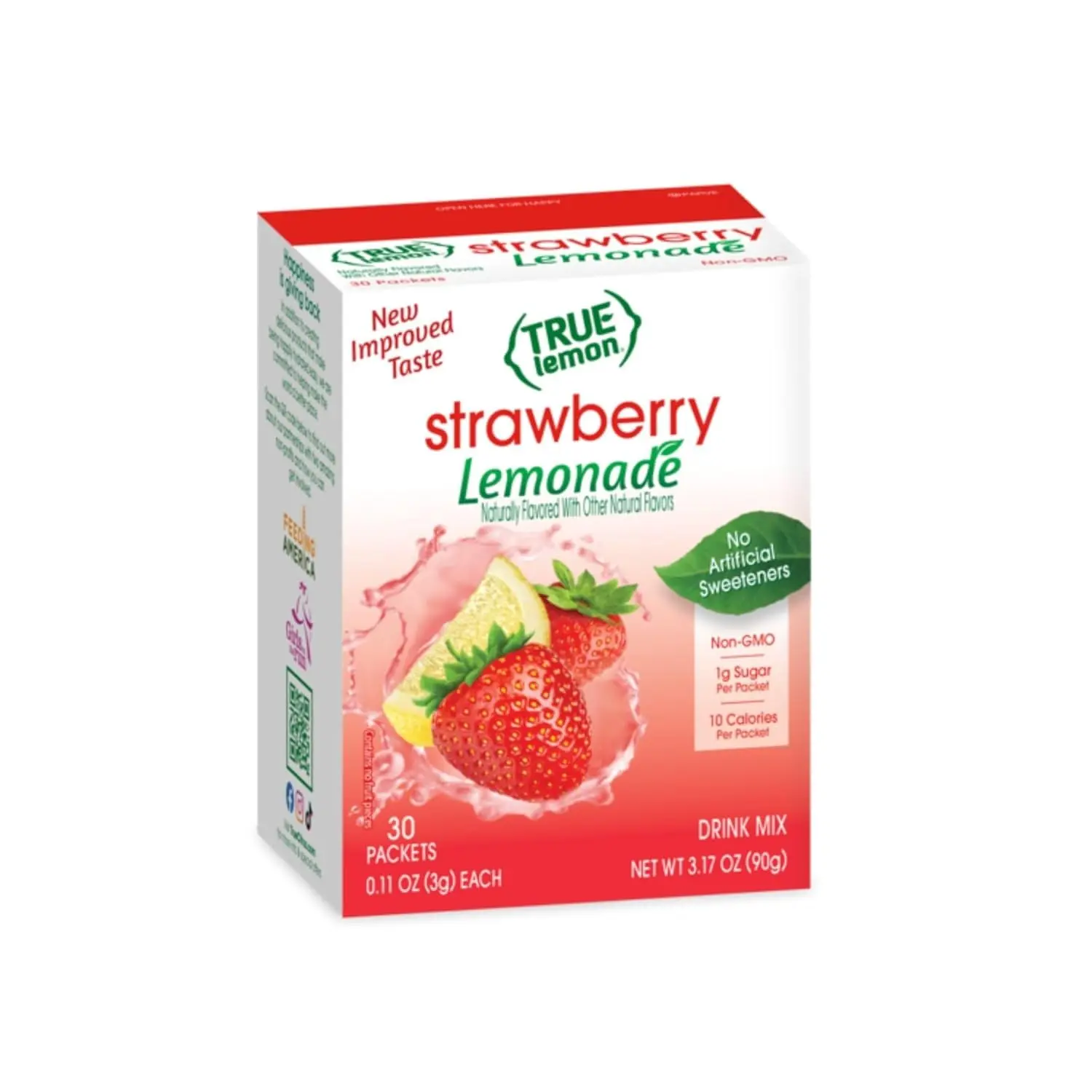 Grand Brands DBA True Citrus True Lemon Strawberry Lemonade Powdered Beverage Mix, 30ct (Pack of 1) - Stevia Sweetener, Low Calories, No Cane Sugar, Enhances Water, Hydration Powder Drink Enhancer