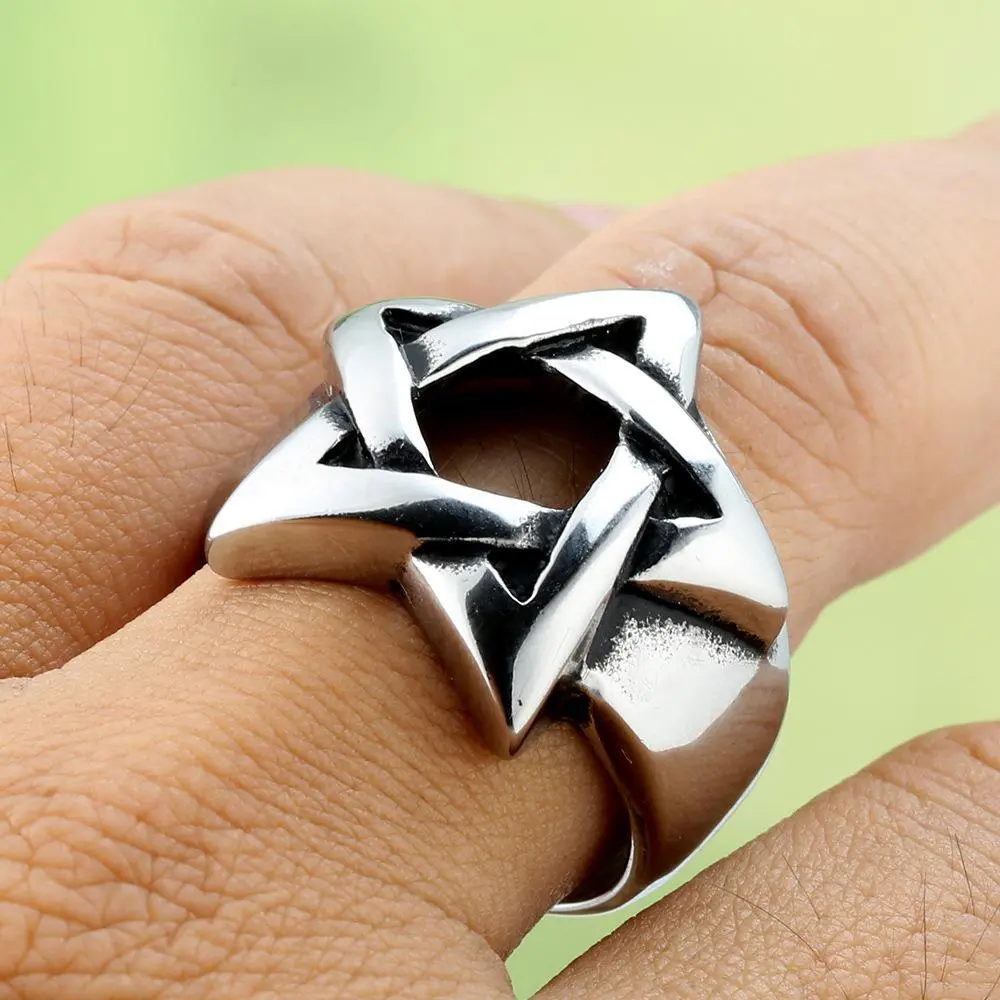 Men's Stainless Steel 6-Pointed Star of David Unique Interlocked Stackable Multi-Ring - European-American Punk, Elegant Christmas Fashion Accessory Costume Jewelry, Star Shape Statement Ring, Unique Rings, Interlocked Stackable Rings