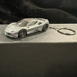 Hot Wheels Ferrari Keychain - Silver Ferrari Keychain with Keyring, Perfect for Car Enthusiasts and Collectors