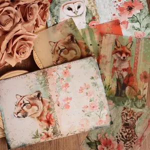 Flower & Animal Pattern Scrapbooking Paper, 16 Sheets DIY Scrapbooking Paper & 24pcs Sticker, Scrapbooking Supplies for Arts Crafts, Holiday Decorations