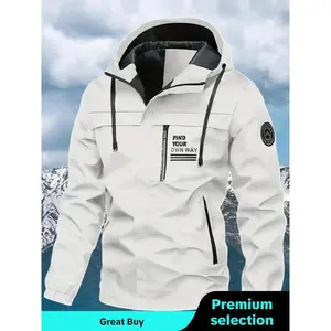 Men's Letter Patched Pocket Zip Up Hooded Winter Jacket, Casual Windproof Waterproof Long Sleeve Jersey Ski Outfits for Fall & Winter, Gym Clothes, Men's Sportswear for Outdoor Activities, Jackets for Men, Winter Coats, Fallfreshness