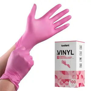Oristout Disposable Gloves for Women, Pink Vinyl Gloves Disposable Latex Free for Cooking, Food Prep, Cleaning, Hair Dye, Tattoo, Medium Duty, Touch Screen, Small, 100 Pack OriStout