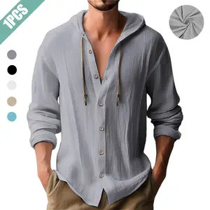 Men's hooded button-up cardigan, casual and carefree style, the hood adds to the laid-back feel, easy on and off with the button closure, suitable for everyday outings, city strolls, effortless dressing Menswear Sweatshirt Organic Cotton Soft Mens T-Shirt