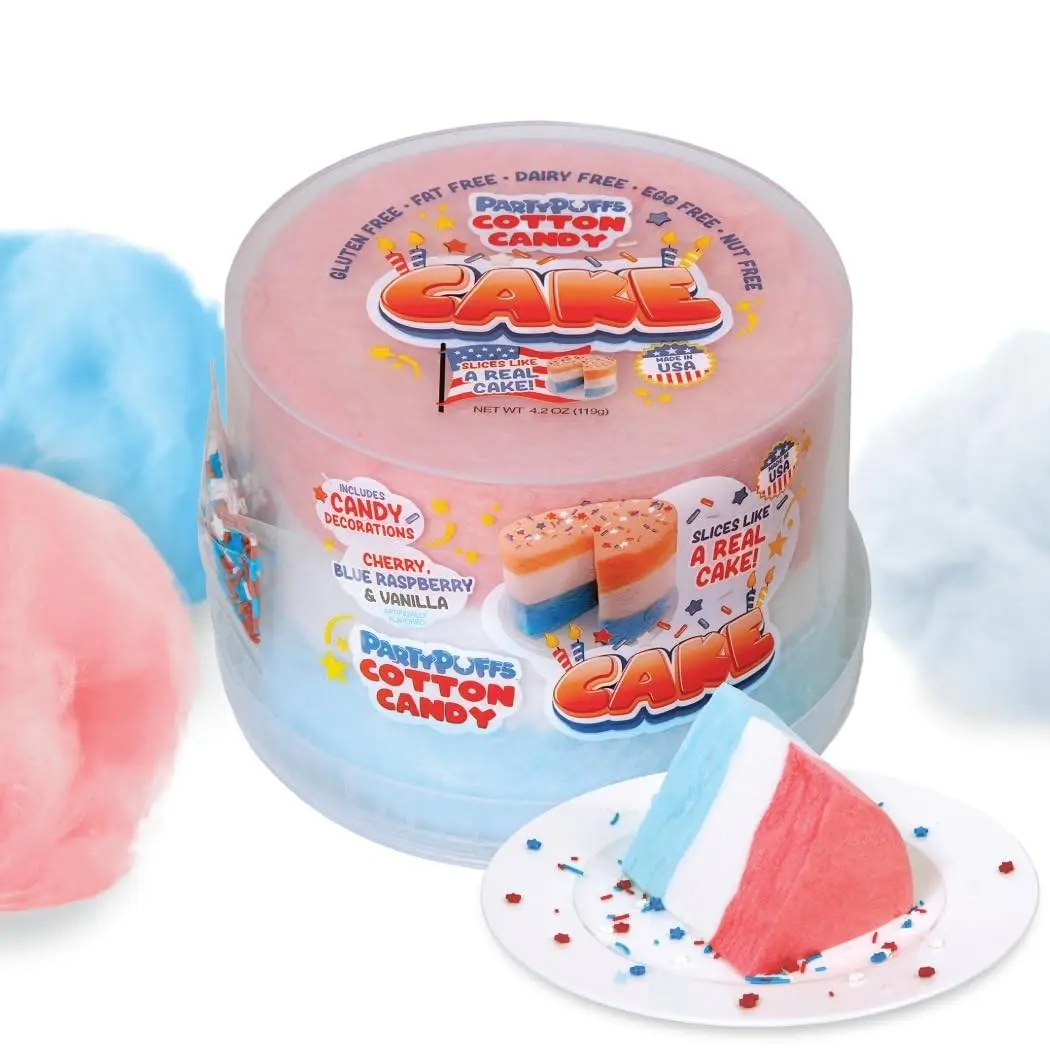 ThayerPartyPuffs Red White Blue USA Cotton Candy Cake Tub 4oz Tub