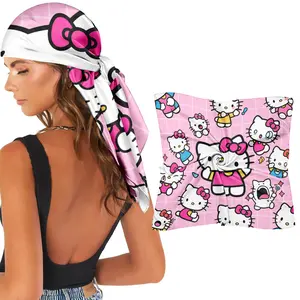 Sanrio Hello Kitty Polyester Headscarf - Viral TikTok Kawaii Cartoon Print, Soft Fashion Hair Wrap Accessory for Women