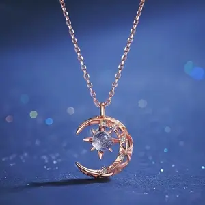 Enchanting Moon & Star Pendant Necklace, Delicate Chain with a Sparkly Center Stone, Celestial-Inspired Design, Perfect for Everyday Wear, Layering, or as a Whimsical Gift, Adds a Magical, Dreamy Touch to Any Outfit