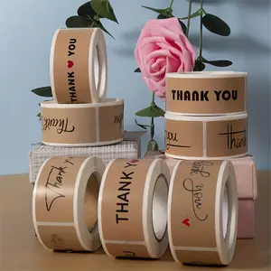 120 Pieces Per Roll Kraft Paper Stickers, Thank You Labels for Orders Sealing, Baking Cake Packaging, Adhesive Waterproof Tags, Decoration Sticker, Decorative Labels