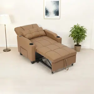 3-in-1 Convertible Sleeper Chair Bed - Modern Pull-Out Sofa Bed with Adjustable Backrest, USB Charging, Cup Holders & Side Pockets, Space-Saving for Small Living Rooms & Bedrooms