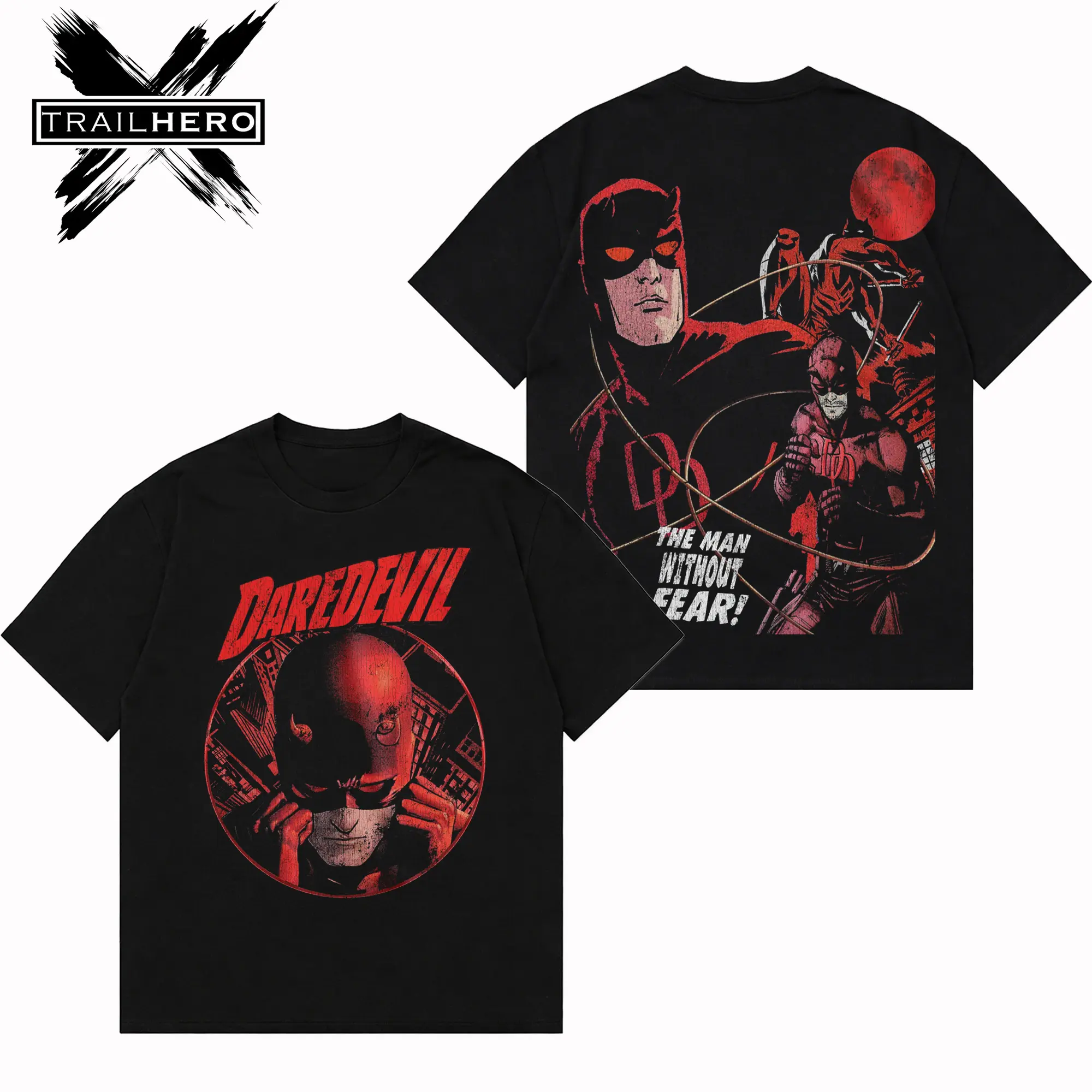 TRAIL HERO - DAREDEVIL V2 Premium Acid Washed Hoodie T-Shirt, En Sabah Nur Hoodie Shirt, Character Comics Fans Shirt, Superhero Washed Shirt, Comic Book Fans T-Shirt, Superhero Graphic Tee Cotton