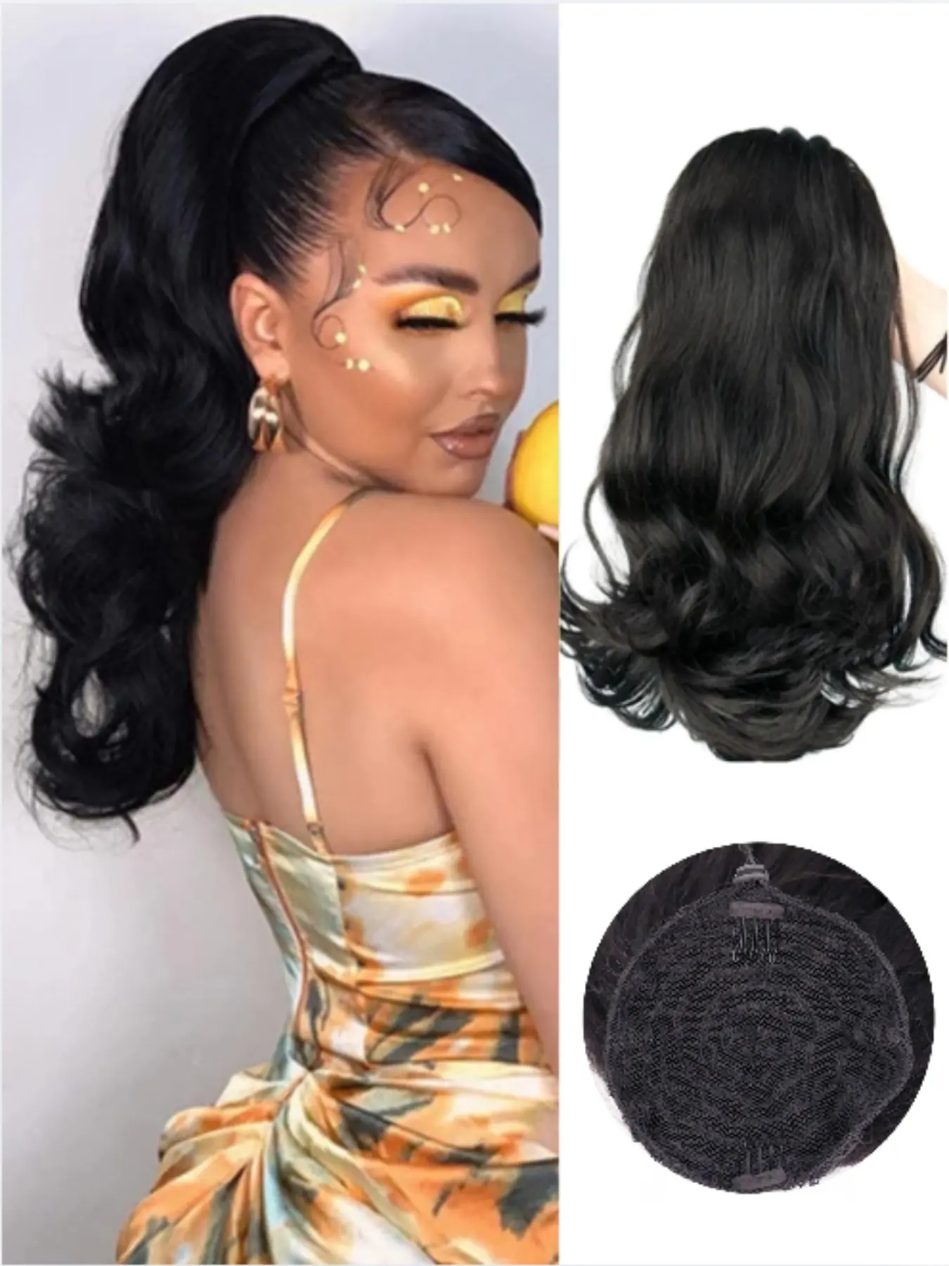 Women's Ponytail Wig Drawstring Curly Short Hair Extension, Synthetic Hair Wig, Synthetic Hairpiece, Synthetic Wavy Hair, Natural Look High Volume Loose Wavy Wave Big Wave Design, All-Season Fashion Accessory