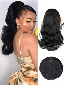 Women's Ponytail Wig Drawstring Curly Short Hair Extension, Synthetic Hair Wig, Synthetic Wavy Hair, Natural Look High Volume Big Wave Design, All-Season Fashion Accessory