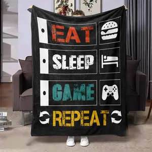 Game Console Pattern Blanket, Soft Throw Blanket, Air-conditioned Room Blanket, Warm Nap Blanket for Home Office Travel Camping, Slogan Print Blanket
