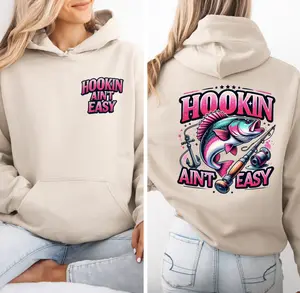 Hookin Aint Easy Soft Comfortable Hoodie Tshirt with Fish Design for Fishing Enthusiasts