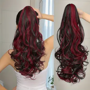 Claw Ponytail Extension 24 inch Water Wave Wavy Curly Clip in Hair Extensions Soft Looking Synthetic Hairpiece for Women black and red Hairextensions Ponytailwig