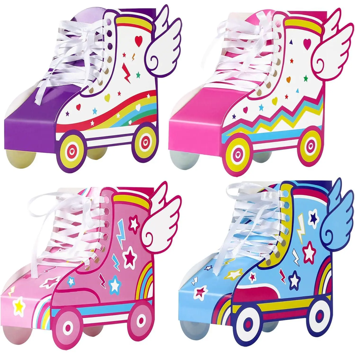 12 count Roller Skating Birthday Party Favor Boxes Roller Skate Paper Boxes Table Centerpiece Sneaker Candy  Box Retro Skate  Wrap Box for Retro 60s 80s Birthday Party Decoration Supplies