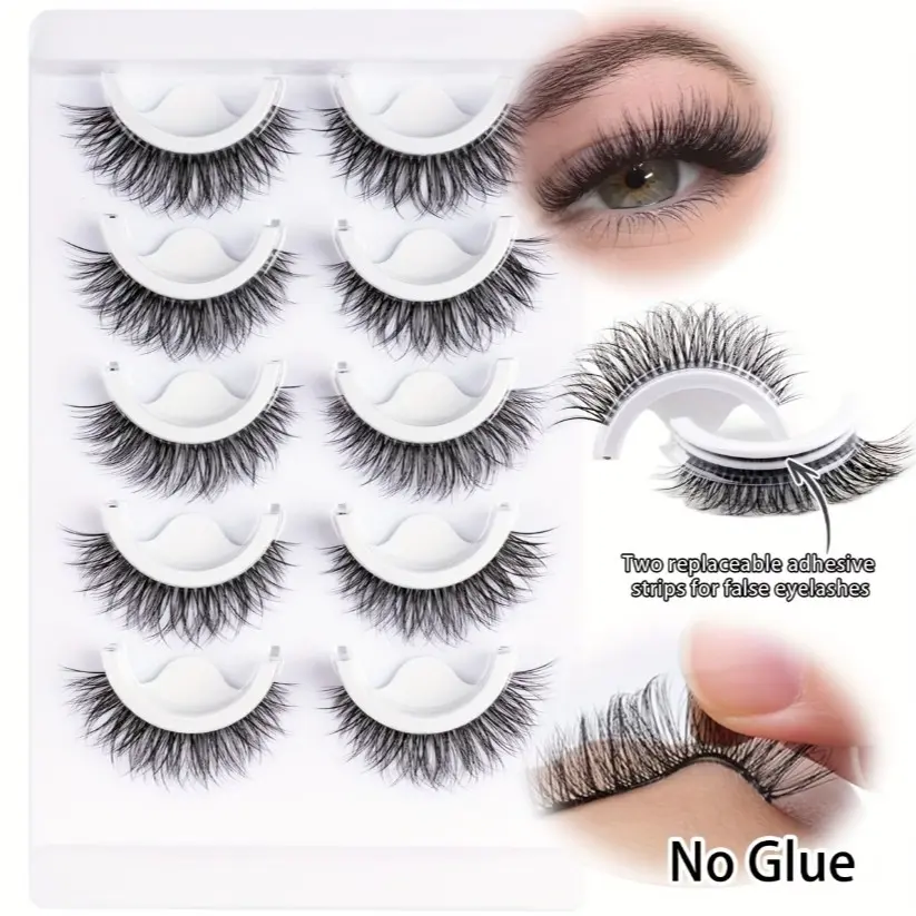 Reusable Self-Adhesive False Eyelashes, Artificial Lashes, No Glue Needed, Easy to Wear and Remove, Perfect for Daily Cat Eye Makeup, Dense and Voluminous Lashes, Natural False Eyelashes
