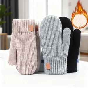 Winter fleece-lined full-coverage mittens, cute plush style, perfect for holiday outings.